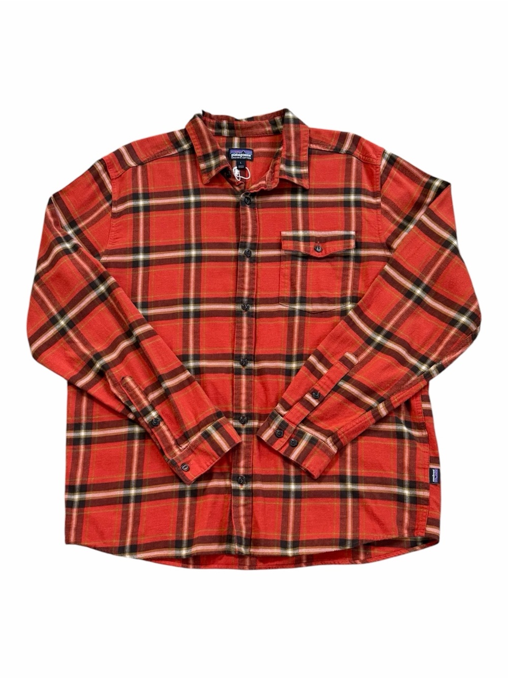 Patagonia Orange Organic Cotton Long Sleeve Plaid Flannel Shirt Size Large NWOT